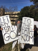 John Erler '89 protesting a bathroom bill dressed as Moses